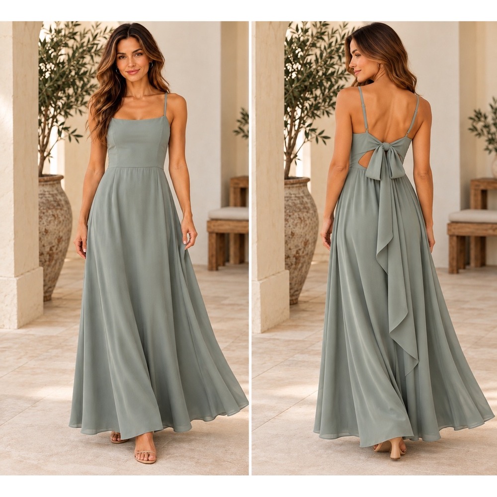 Show Me Your Mumu Sage Green Maxi Dress Tie Back Cutout Spaghetti Strap